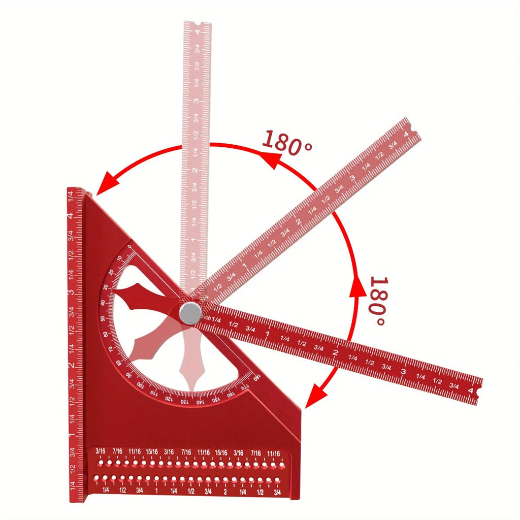 3D Adjustable Carpentry Square Protractor With 180 Degree Quick Marking Guide - Aluminum Alloy Half-Circle Set Scribing Ruler