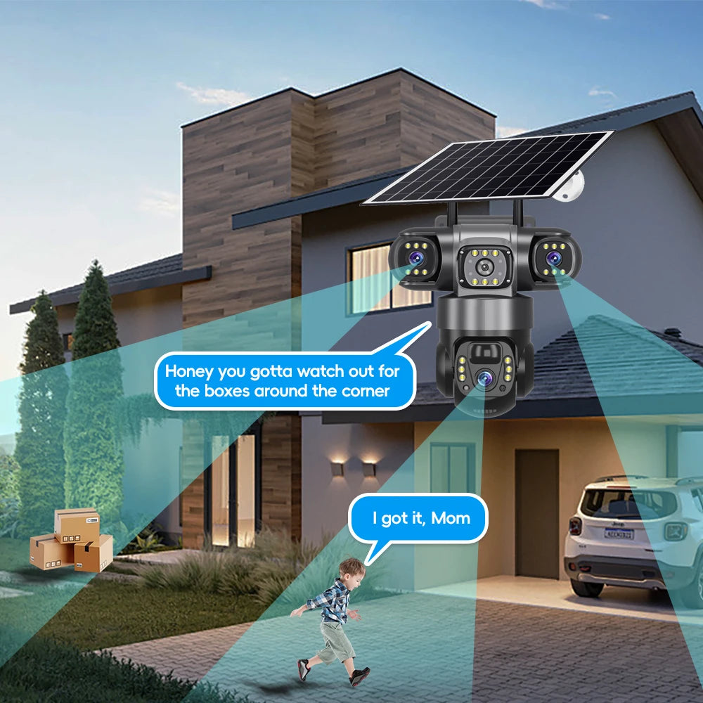 V380PRO 3 Lens WiFi Solar Camera 15MP 360 Outdoor Waterproof CCTV Night Vision Two-Way Audio Camera Mobile Tracking 4G IP Camera