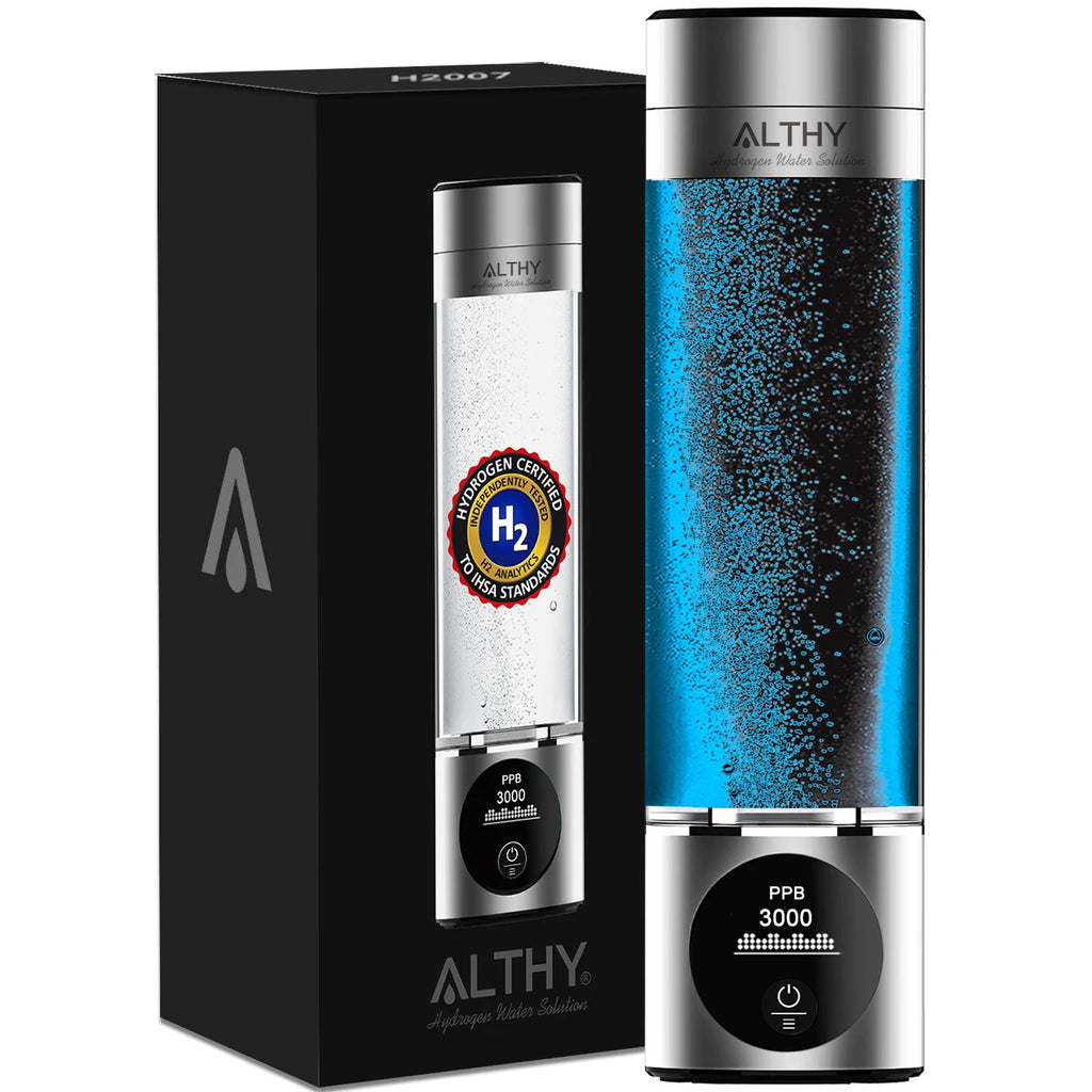 ALTHY Performance Hydrogen Water Generator Bottle DuPont SPE+PEM Dual Chamber + PPB&Time&Battery Display + H2 Inhalation Device