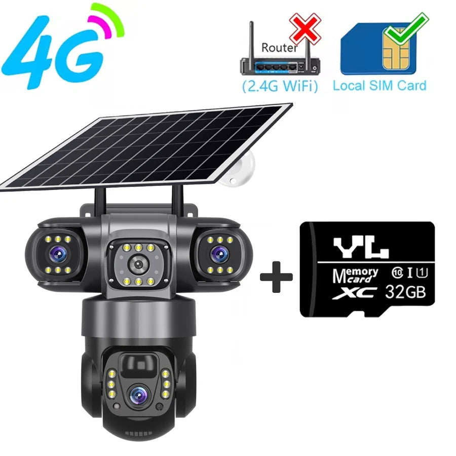 V380PRO 3 Lens WiFi Solar Camera 15MP 360 Outdoor Waterproof CCTV Night Vision Two-Way Audio Camera Mobile Tracking 4G IP Camera