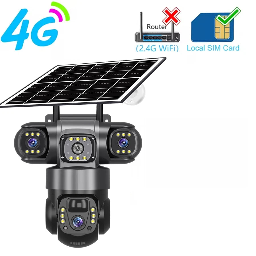 V380PRO 3 Lens WiFi Solar Camera 15MP 360 Outdoor Waterproof CCTV Night Vision Two-Way Audio Camera Mobile Tracking 4G IP Camera