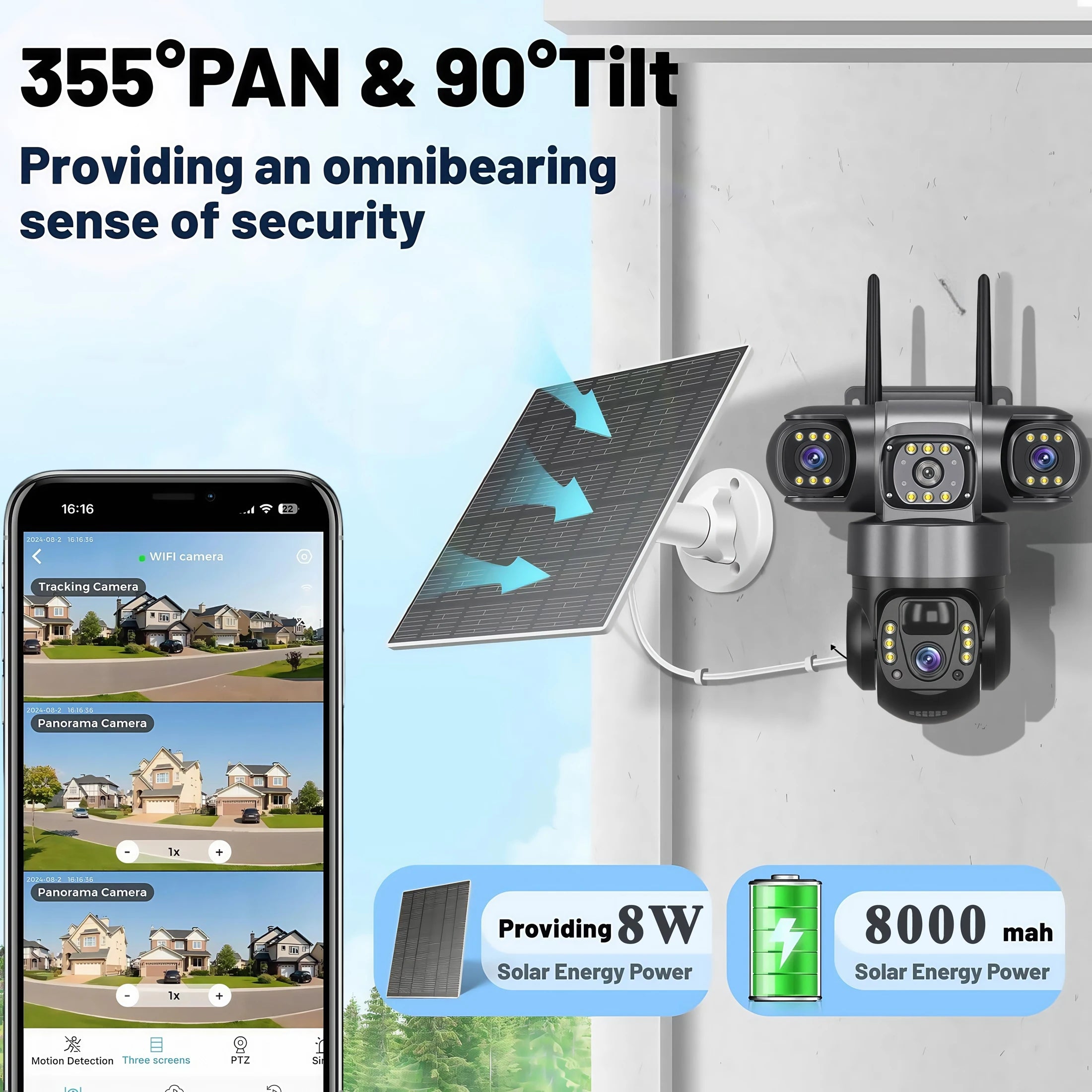V380PRO 3 Lens WiFi Solar Camera 15MP 360 Outdoor Waterproof CCTV Night Vision Two-Way Audio Camera Mobile Tracking 4G IP Camera