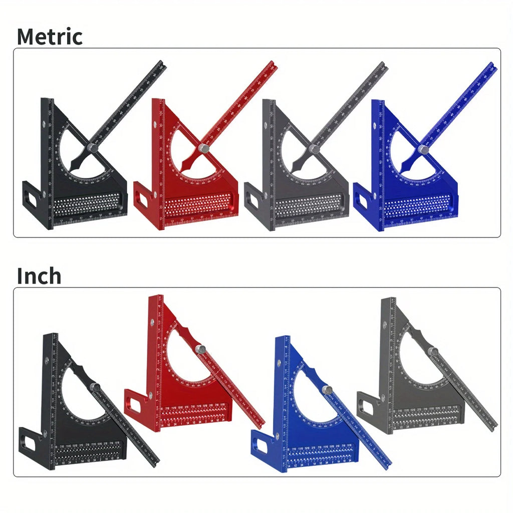 3D Adjustable Carpentry Square Protractor With 180 Degree Quick Marking Guide - Aluminum Alloy Half-Circle Set Scribing Ruler