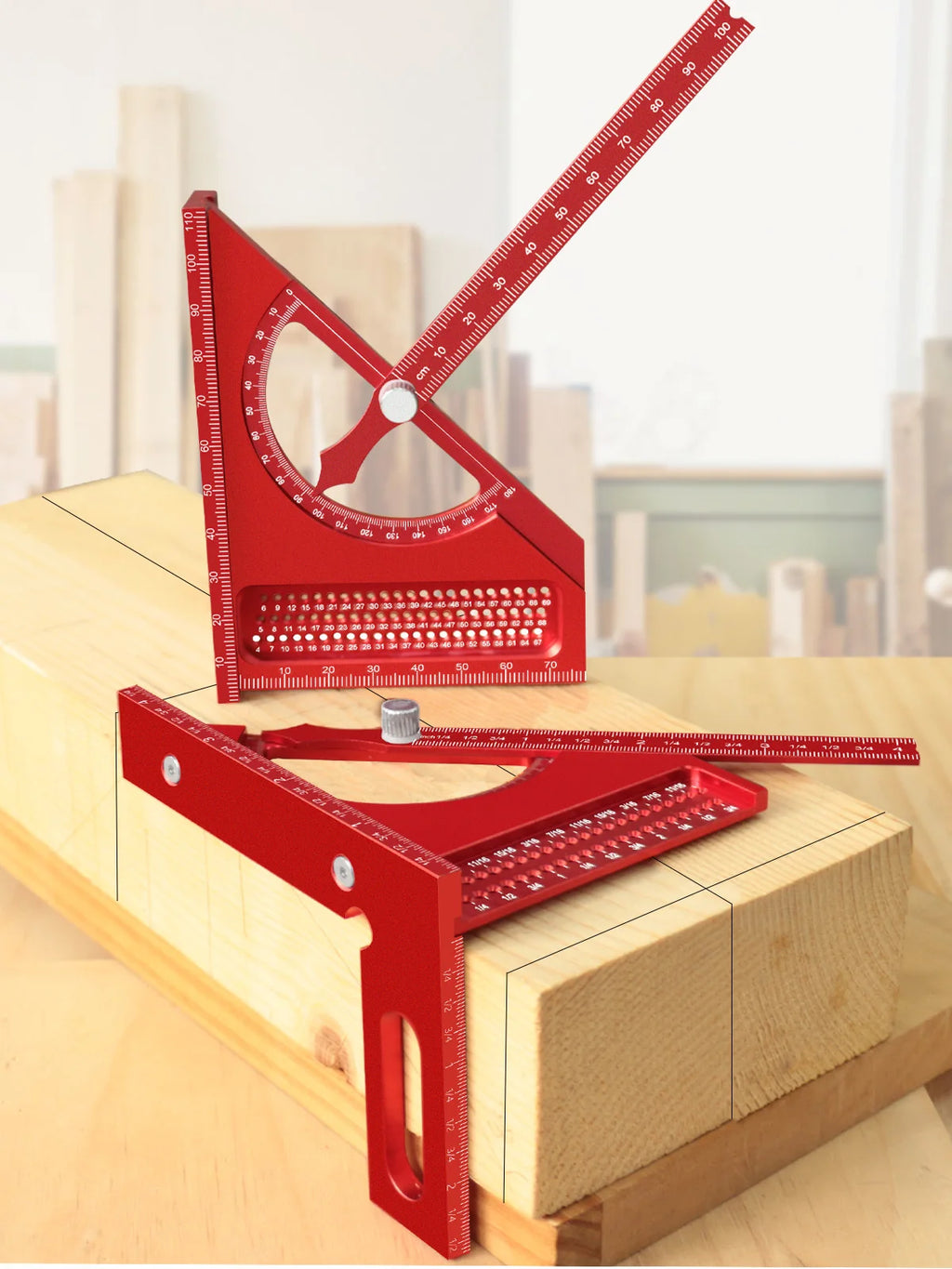 3D Adjustable Carpentry Square Protractor With 180 Degree Quick Marking Guide - Aluminum Alloy Half-Circle Set Scribing Ruler