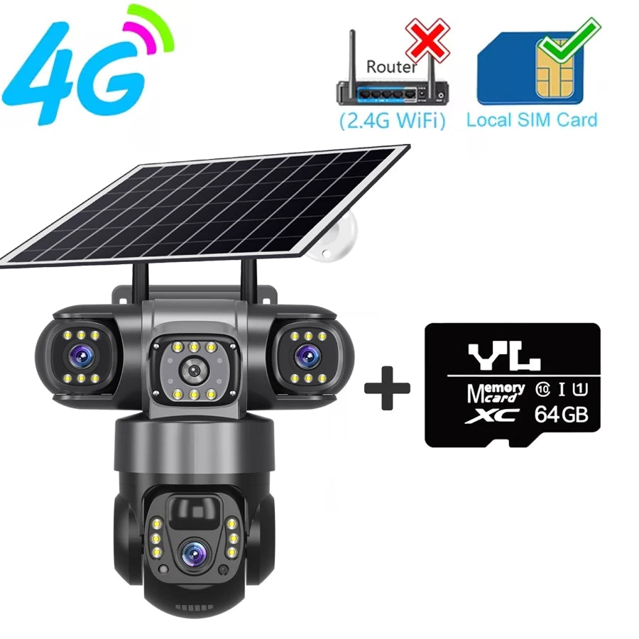 V380PRO 3 Lens WiFi Solar Camera 15MP 360 Outdoor Waterproof CCTV Night Vision Two-Way Audio Camera Mobile Tracking 4G IP Camera