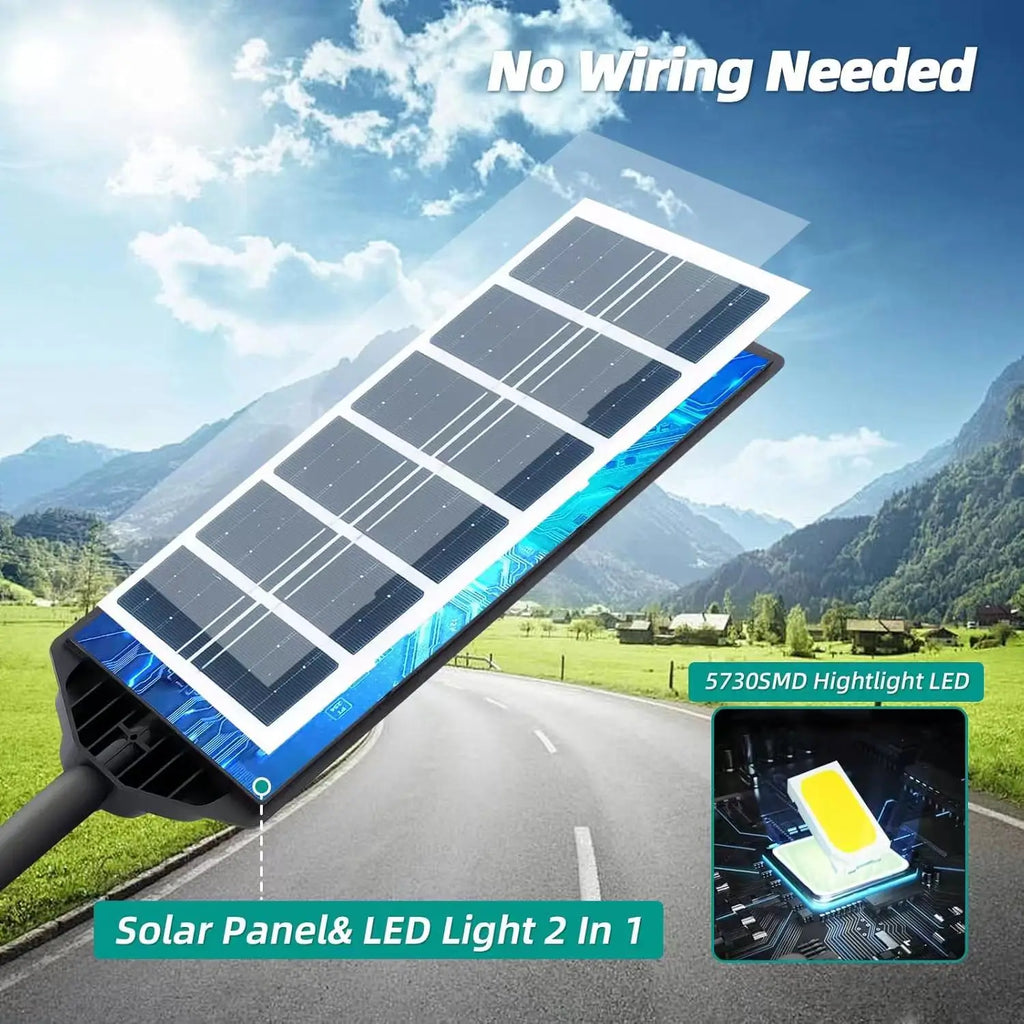 100000LM Solar Light Commercial LED Outdoor Dusk To Dawn Solar Street Light Road Area Lamp Waterproof Backyard Security Lighting