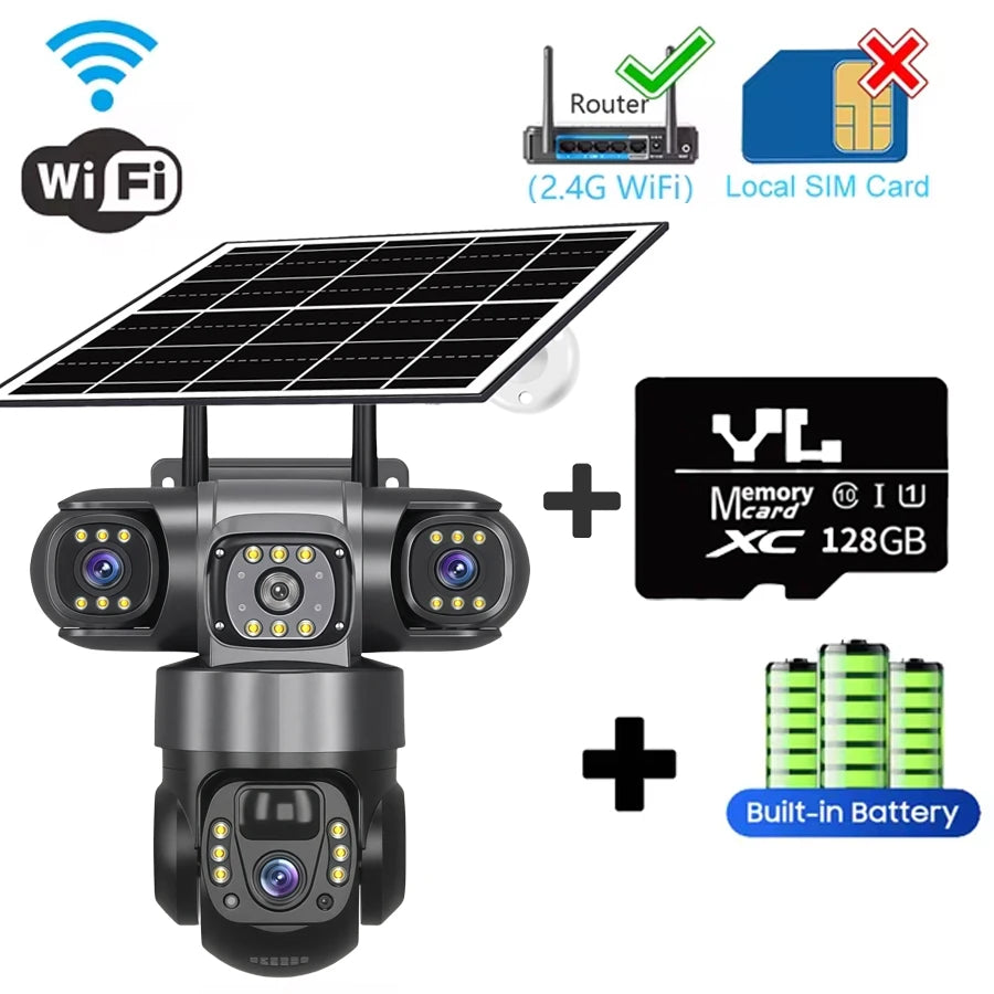 V380PRO 3 Lens WiFi Solar Camera 15MP 360 Outdoor Waterproof CCTV Night Vision Two-Way Audio Camera Mobile Tracking 4G IP Camera