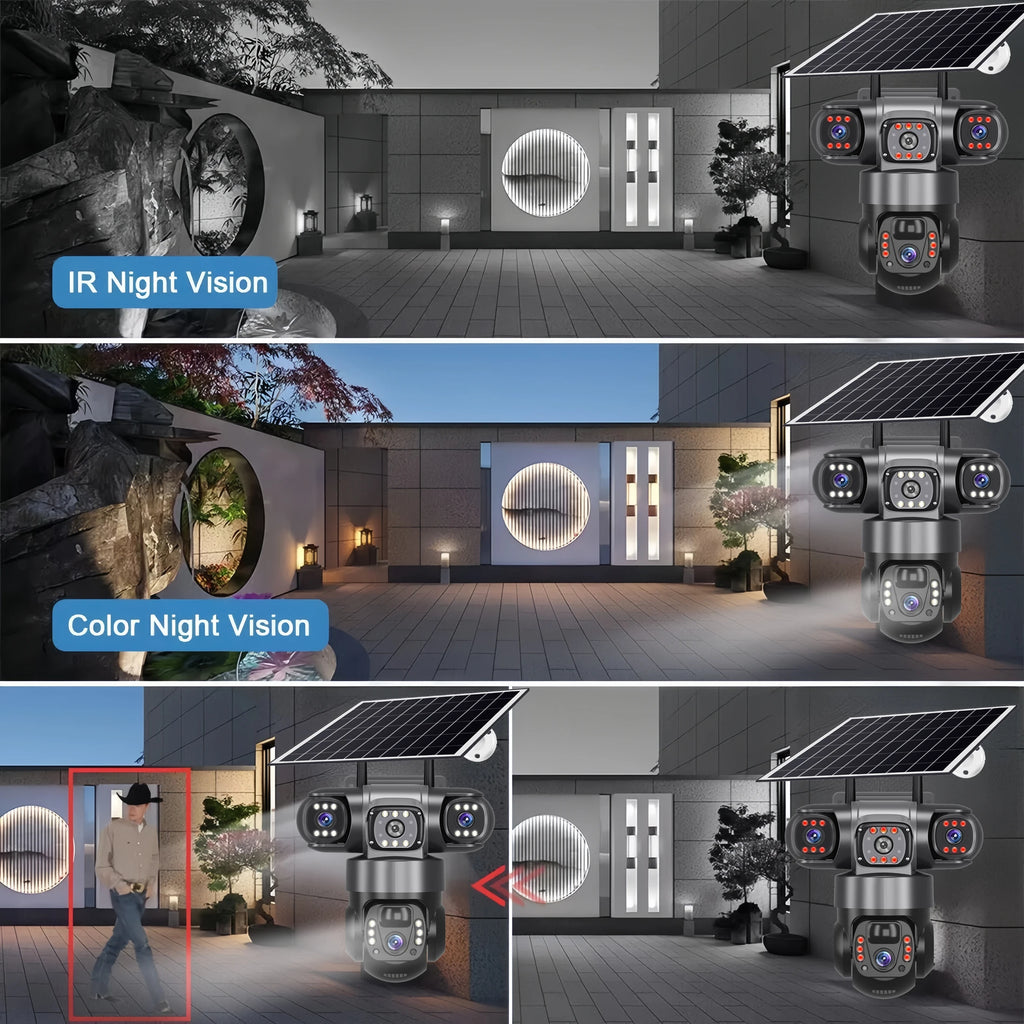 V380PRO 3 Lens WiFi Solar Camera 15MP 360 Outdoor Waterproof CCTV Night Vision Two-Way Audio Camera Mobile Tracking 4G IP Camera