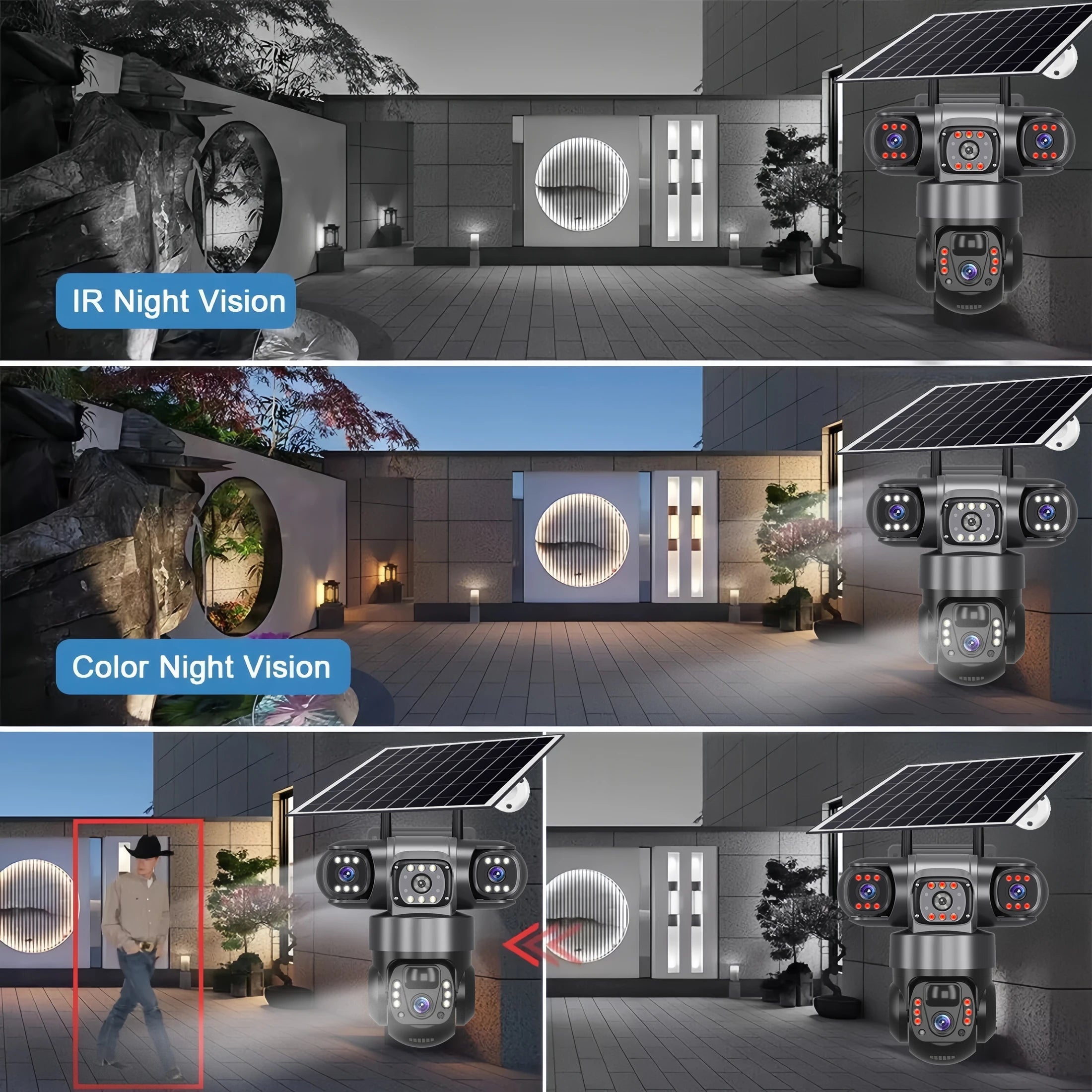 V380PRO 3 Lens WiFi Solar Camera 15MP 360 Outdoor Waterproof CCTV Night Vision Two-Way Audio Camera Mobile Tracking 4G IP Camera