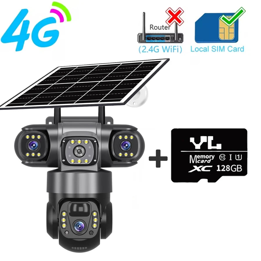V380PRO 3 Lens WiFi Solar Camera 15MP 360 Outdoor Waterproof CCTV Night Vision Two-Way Audio Camera Mobile Tracking 4G IP Camera