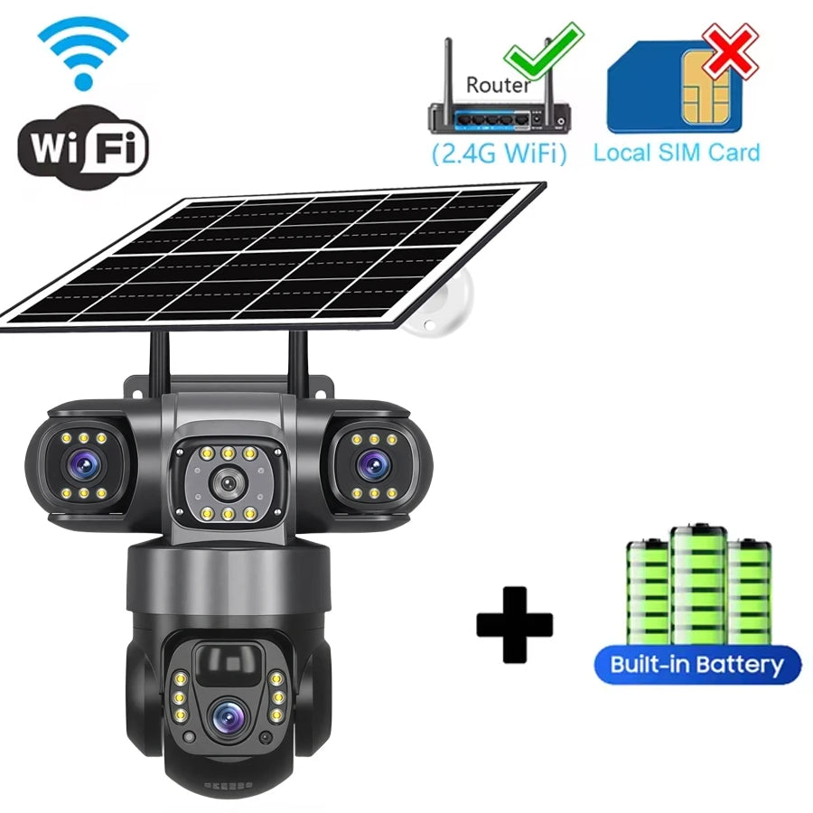 V380PRO 3 Lens WiFi Solar Camera 15MP 360 Outdoor Waterproof CCTV Night Vision Two-Way Audio Camera Mobile Tracking 4G IP Camera